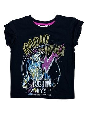 SUPRE Black Graphic Baby Tee with Multicolor Panther  - XXXS